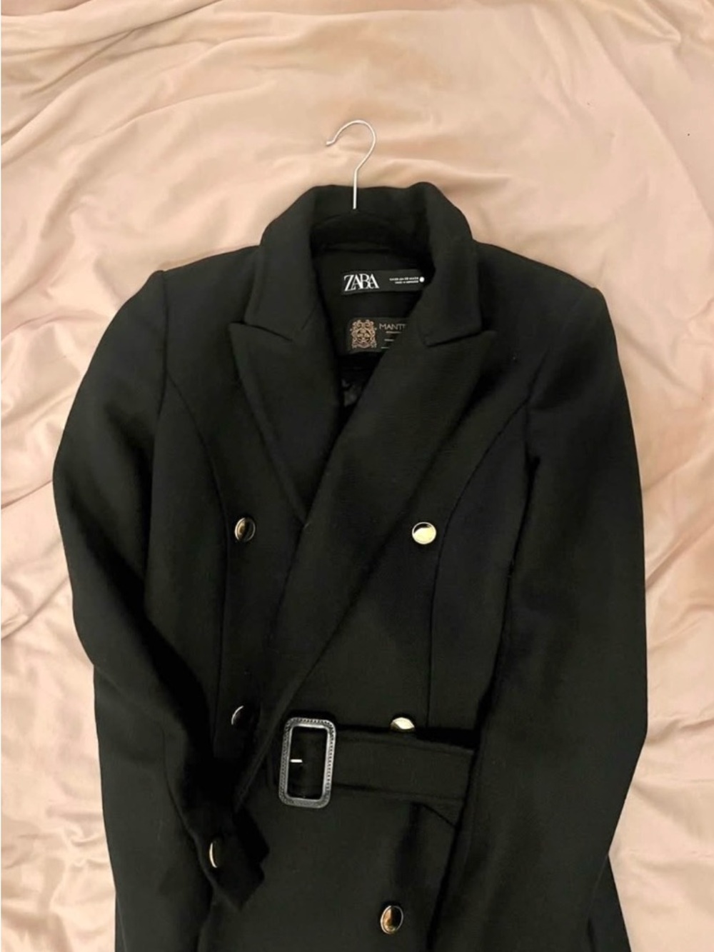 ZARA Italian Double-Breasted Belted Wool-Blend Coat